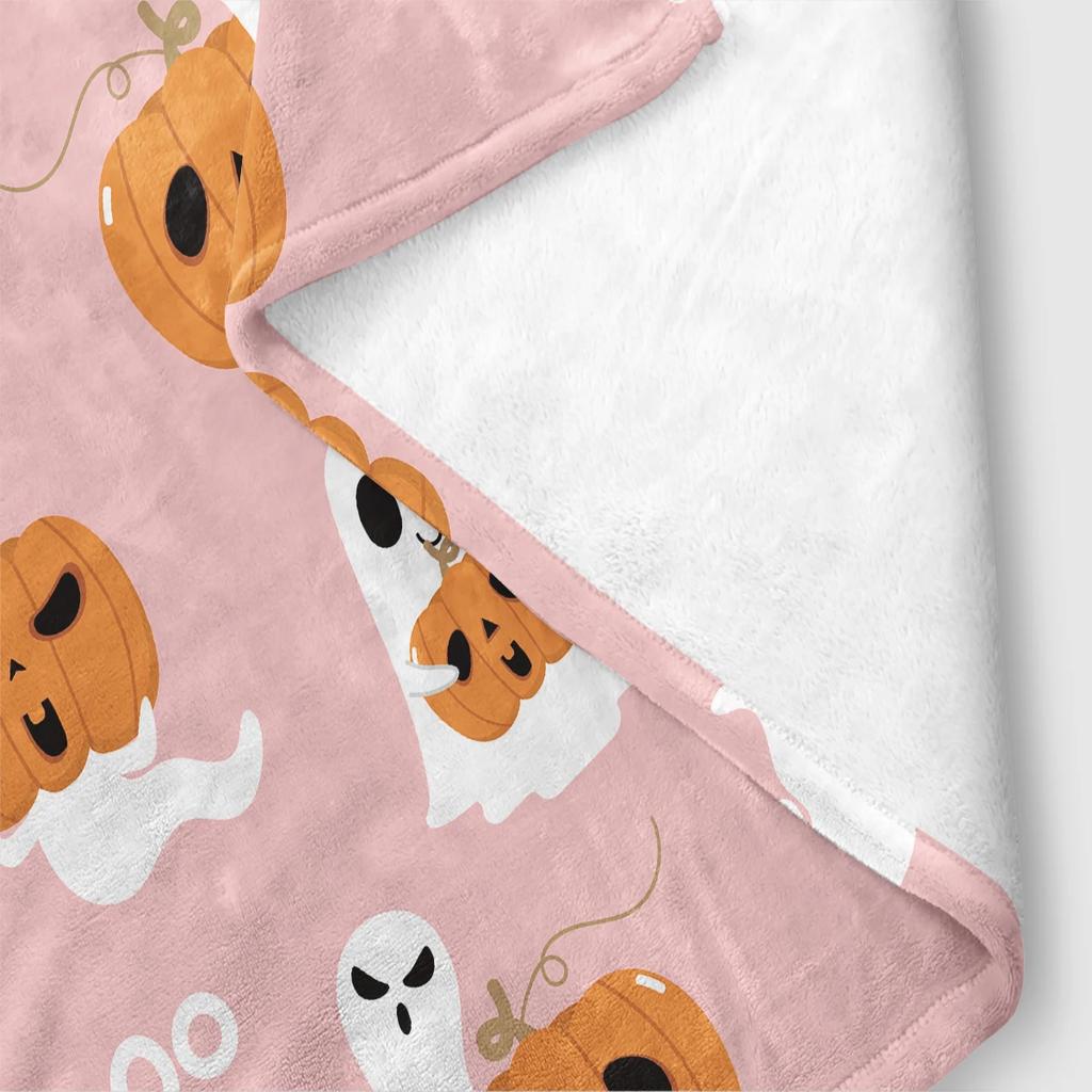1 coperta in flanella a tema Halloween con motivo di fantasmi e zucche stampato, divertente coperta per divano e stanza climatizzata