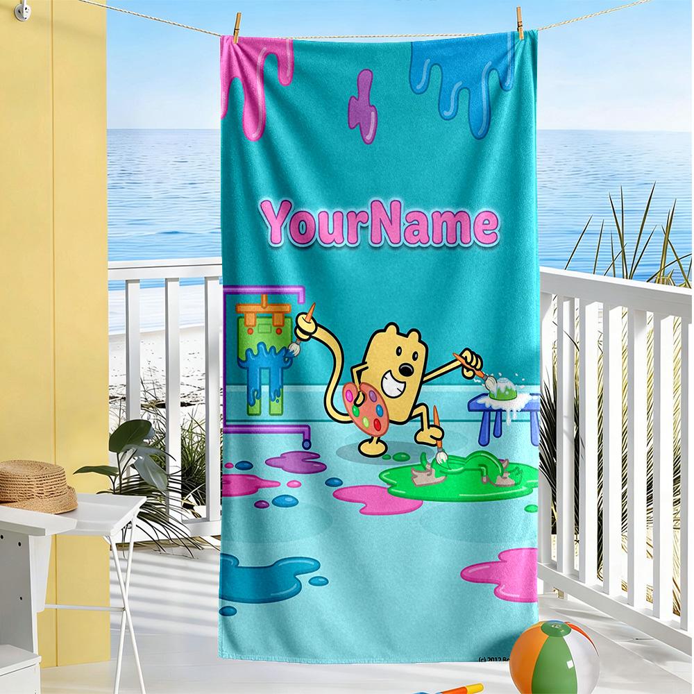 Wow! Wow! Wubbzy Customizable Name Beach Towel High Absorbency & Quick-Dry Ideal for Travel Outdoor Swim Pool Yoga Surf Camping Hiking Gym Gift Holida