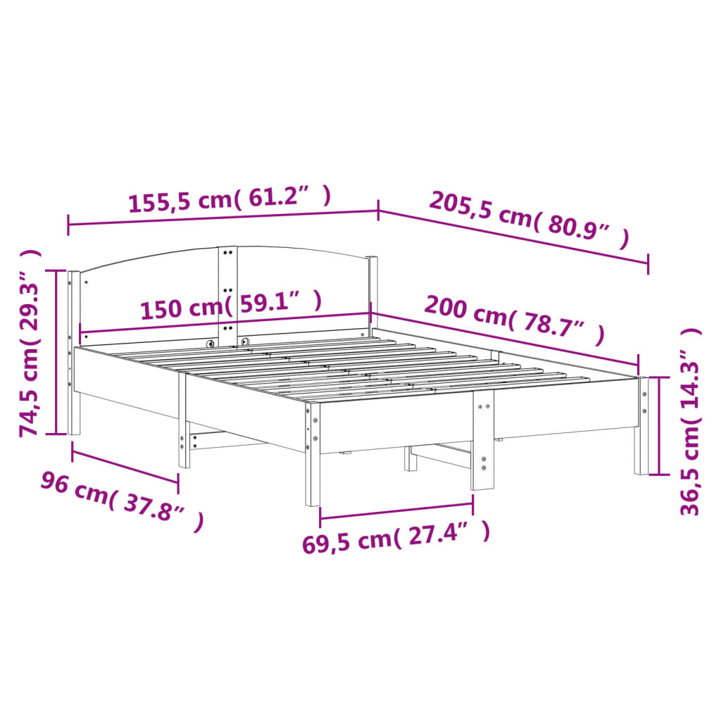 Solid Wood Bed Without Mattress 150 X 200 Cm Pine Wood
