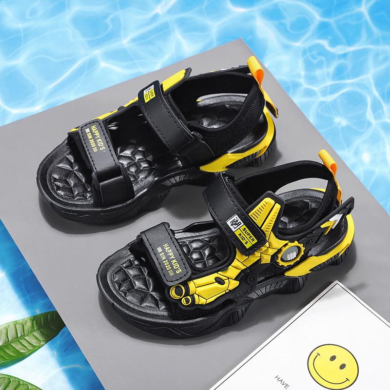 2025 summer boys mecha sandals non-slip soft sole medium and large children's beach shoes Velcro children's sports shoes