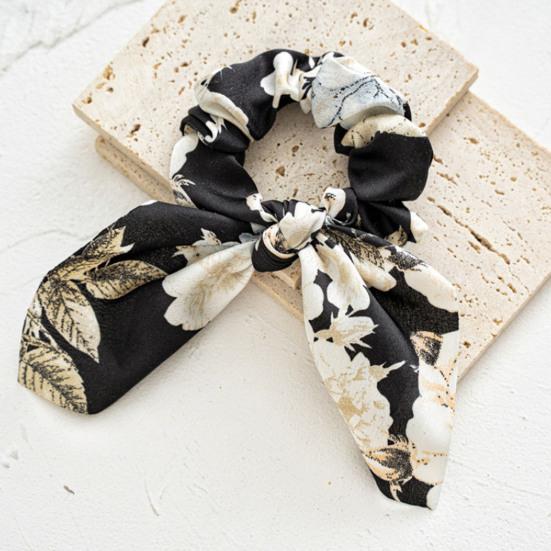 Hair Tie Floral Print Bunny Ear Design Hair Rope High Elasticity No Damage Bun Half-Tied Hairstyles Ponytail Holder Hair Accessory