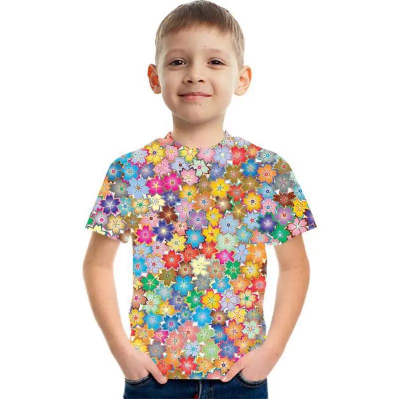 Καλοκαιρινή Μπλούζα με Στρογγυλή Λαιμόκοψη με 3D Γεωμετρικό Γκράφιτι Μοδάτη Καθημερινή Κοντομάνικη Παιδική Μπλούζα για Αγόρι