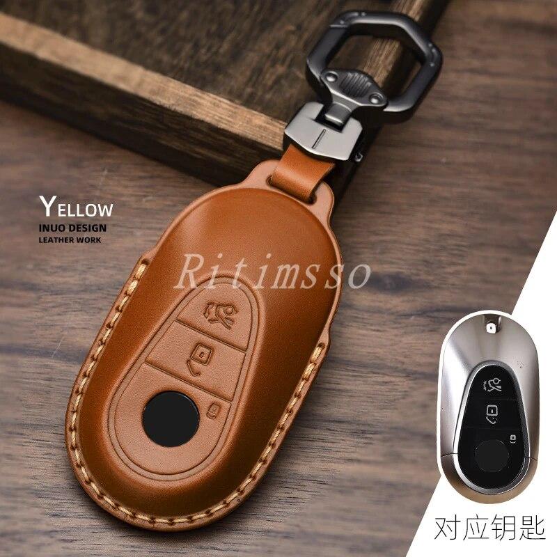 

Leather Car Key Cover Case for Mercedes Benz S C Class S400 S450L C200l C260l 2021 2022 Car Key Case Key Chain Protector