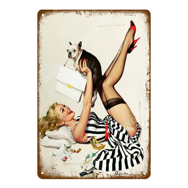Vintage Retro Sexy Dame Pin Up Girl Malerei Blechschilder Metall Poster Wandaufkleber Bar Kaffeehaus Club Heimdekoration YI-076