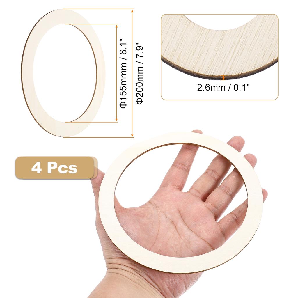 Unfinished Wood Rings Natural Wooden Ring Circle Flat Round Shape Ornaments Wooden Slices for Frames DIY Crafting Projects Decor