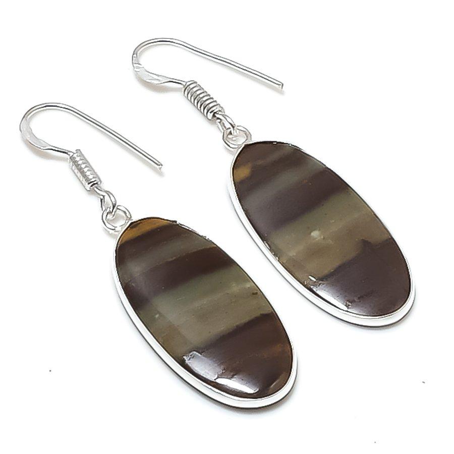 Натуральный Пикассо Джаспер Драгоценный Камень 925 Пробы Серебро Ювелирное Изделие Серьга 1.89  AEE-11125