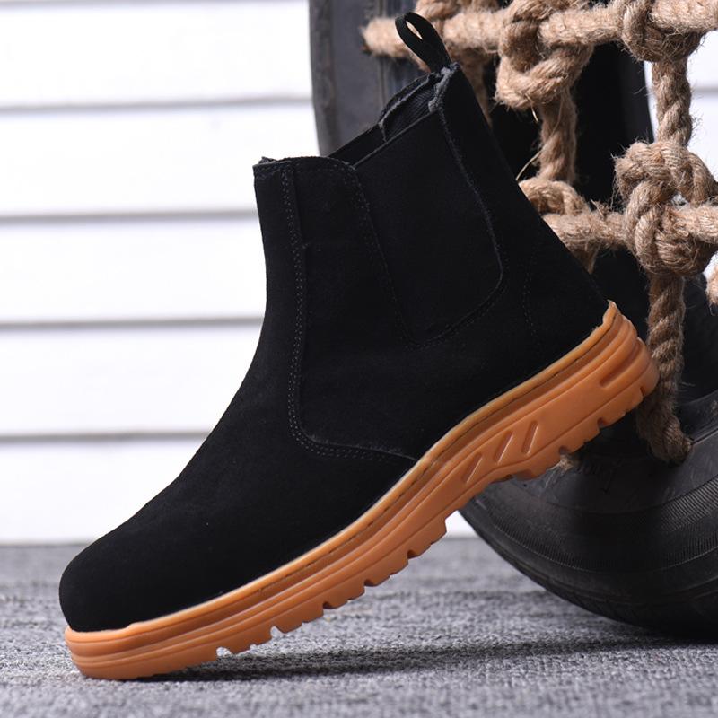 Men's Leisure Steel Toe Caps Working Safety Boots Cow Suede Leather Safe Shoes Worker Chelsea Boot Security Ankle Botas Protect