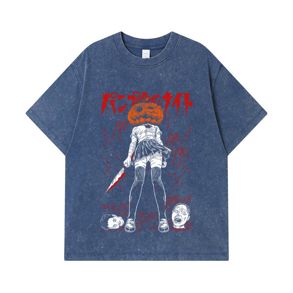 275 GSM Washed T-shirts 100% Cotton Pumpkin Night V2 Print Unisex Heavy Cotton T Shirt