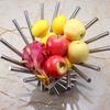 Sturdy Rustless Steel Fruit Basket Rotation Foldable Fruit Bowl Silver Adjustable Height Serving Bowl Kitchen Counter