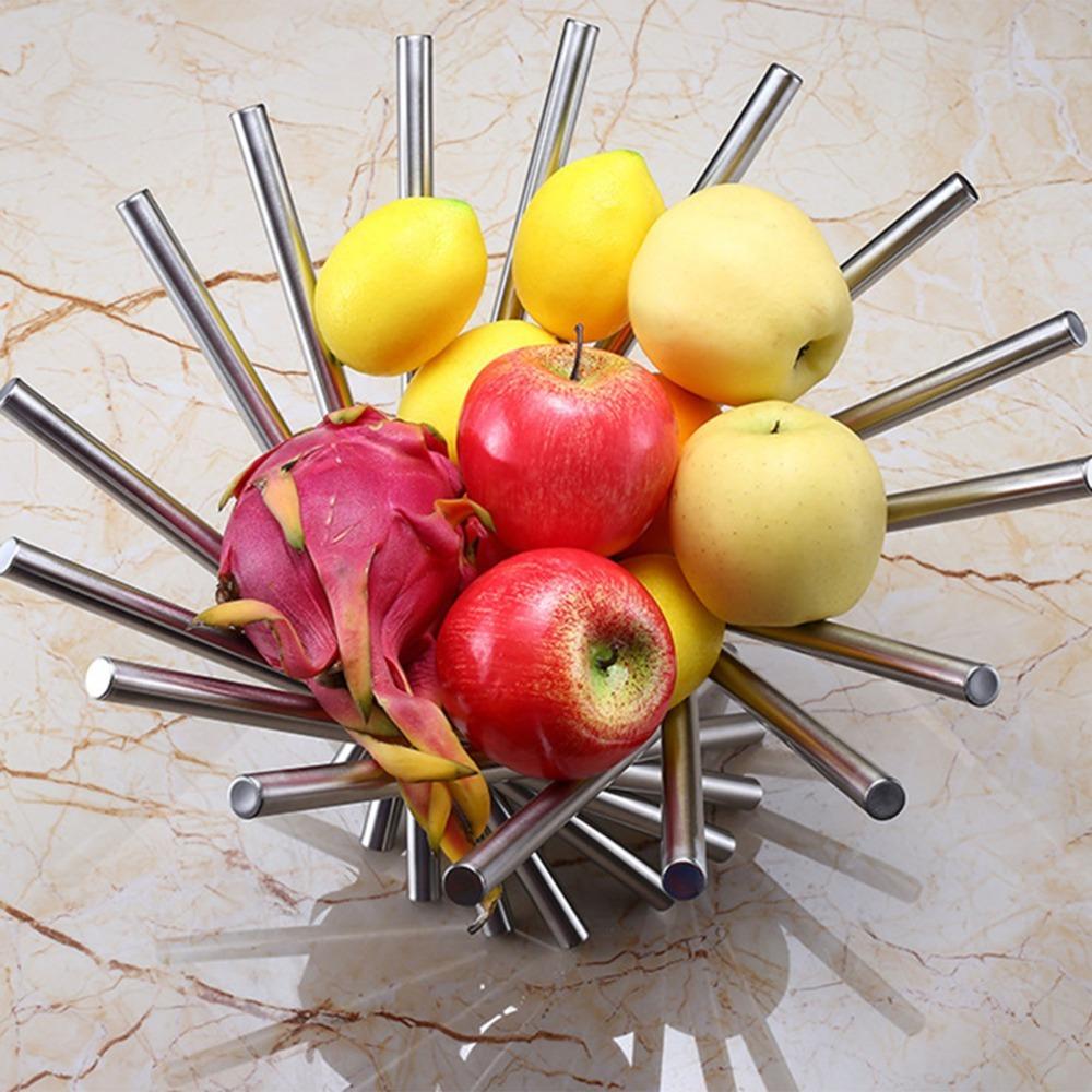 Sturdy Rustless Steel Fruit Basket Rotation Foldable Fruit Bowl Silver Adjustable Height Serving Bowl Kitchen Counter
