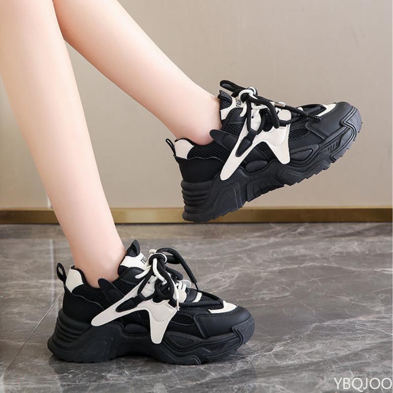 Fashion Women's dual mesh breathable Shoes New mid heel non slip soft sole shoe Thick soled casual Sneakers Fashion comfort female shoes