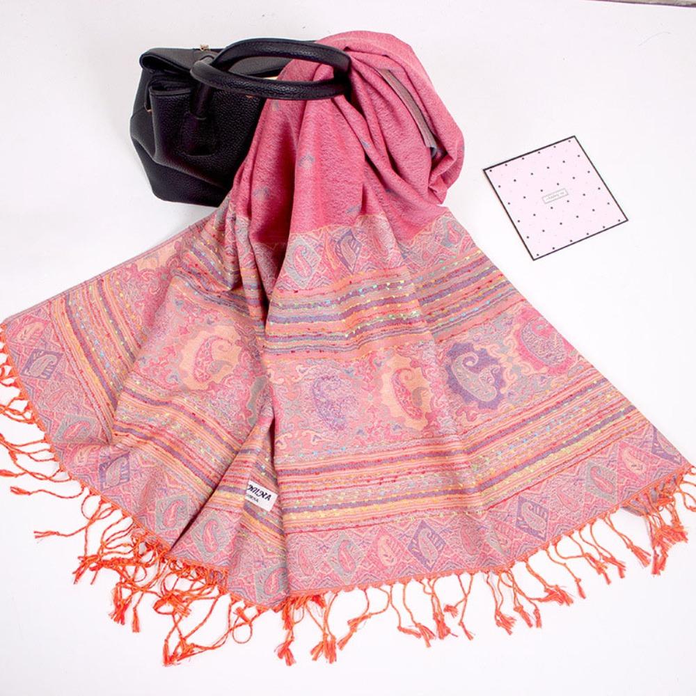With Tassel Print Headscarf Long Shawls and Wraps Retro Fringed Scarves