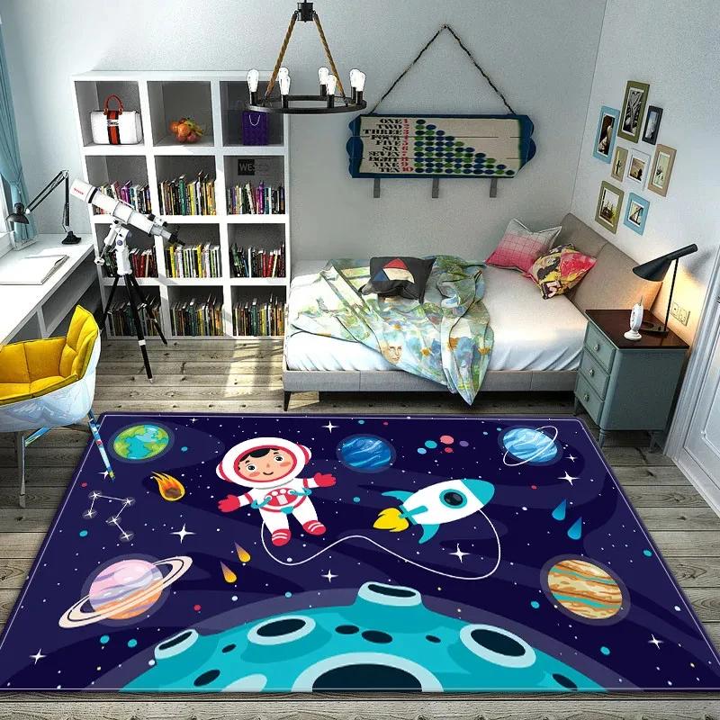 Cartoon Space Astronaut Carpet Galaxy Universe Rug Planet Rocket Kids Bedroom Decor Floor Mat Home Bathroom-Toilet Mats Doormat