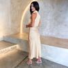Women Spaghetti Strap Halter Solid Ankel-Length Dress High Collar High Waist