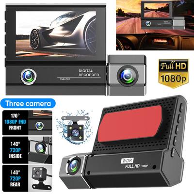 1080P 3 Lens Dash Cam Car DVR 3.0 Inch High-definition IPS Screen Wide Angle Rearview Video Recorder Camera G-Sensor