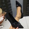 Neuer Stil Schleife mit spitzer Spitze Niedriger dünner Absatz Glas Slip-On Damen Bankettkleid Pumps Schuhe Femme