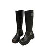 Fashion Retro Belted Long Boots Women's Autumn Winter Fashionable All-Match Knight Style Outerwear Leather Microfiber Knee-High Boots