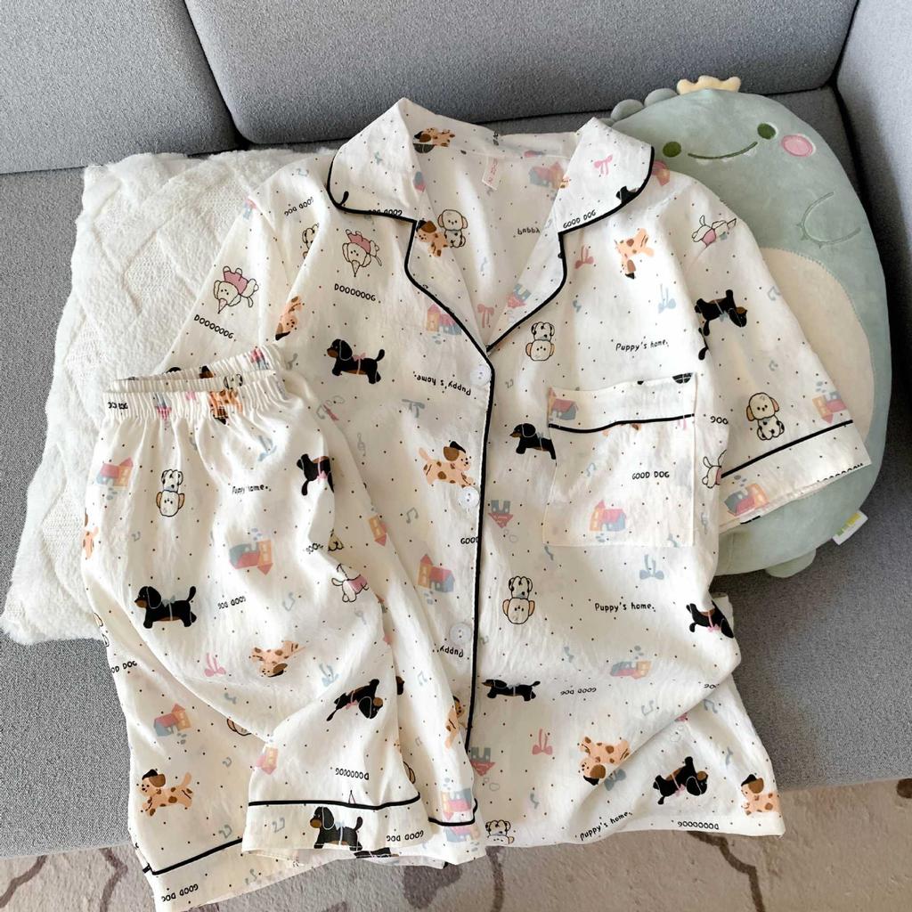 Summer New Pajamas Women's Short-sleeved Shorts Thin Cloud Cotton Cartoon Cute Large Size Korean Version Loungewear