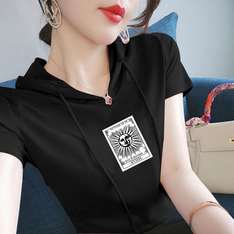 

100% Cotton Women s Short Sleeve Ethnic Hooded Sweatshirt, Loose Fit Versatile Casual T-shirt M (80-100 jin)