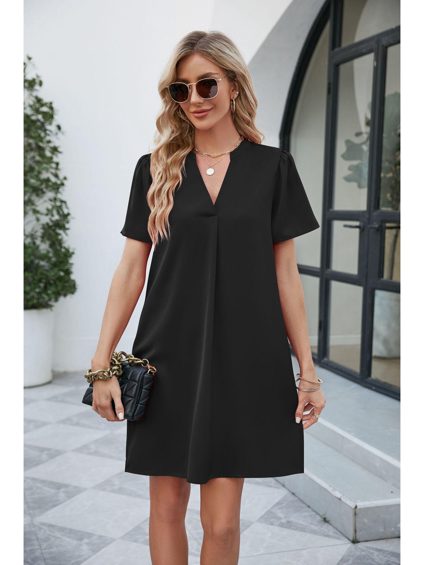 

Лето 2025 г. атласное свободное платье с V-образным вырезом для офиса и отдыха - модное и сексуальное XXL чёрный