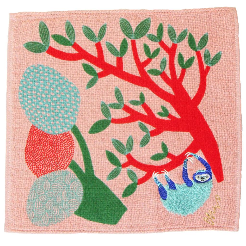 Kusunokibashi Monori Gauze Pile Forest Salmon Pink [moritaMiW] Handkerchief, Sloth, [A-67069-86-SP]