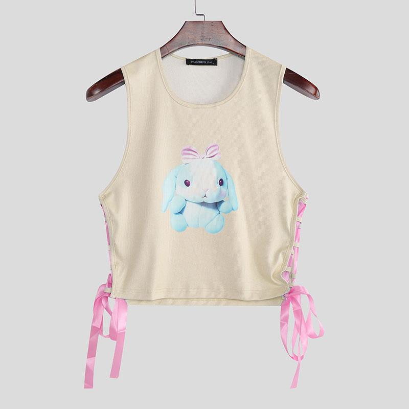 

Женские Мужские Безрукавные Милые Принты Повседневные Топы-Майки Кроп с Боковой Шнуровкой 2XL хаки