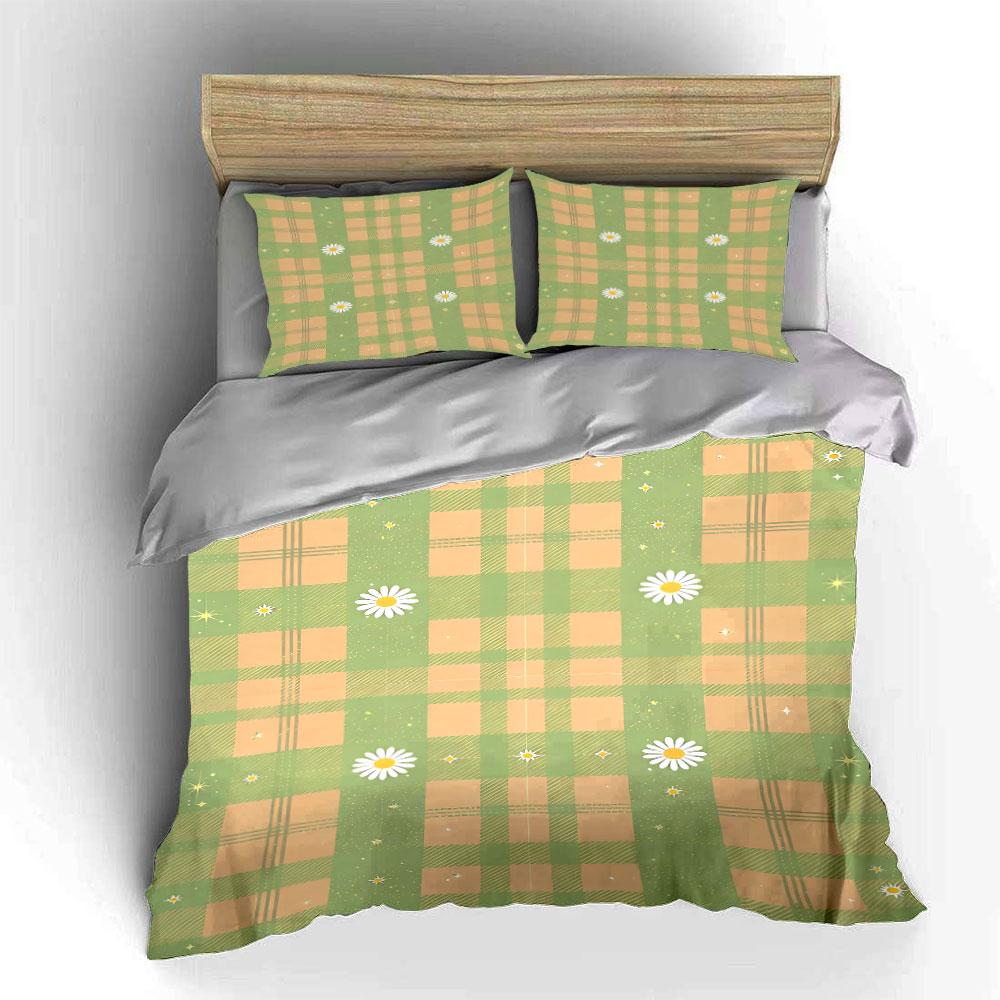 Plaid pattern with daisies. Bedding sets Duvet cover sets Duvet covers Pillowcases(1 * Duvet Cover 2 * Pillowcases, without duvet insert)