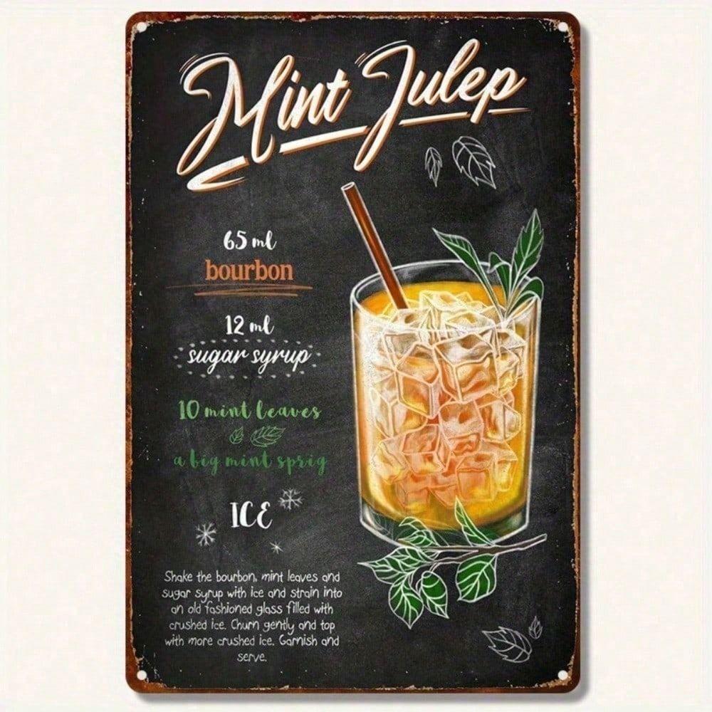 Vintage Whiskey Sour Cocktail Metal Sign, Bar Tin Poster 8x12 Inch