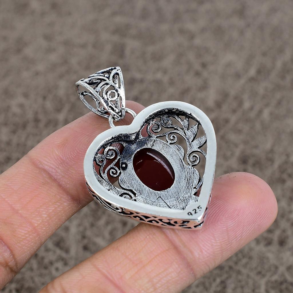 Carnelian Gemstone Handmade 925 Sterling Silver Jewelry Pendant 1.77" KKG-5