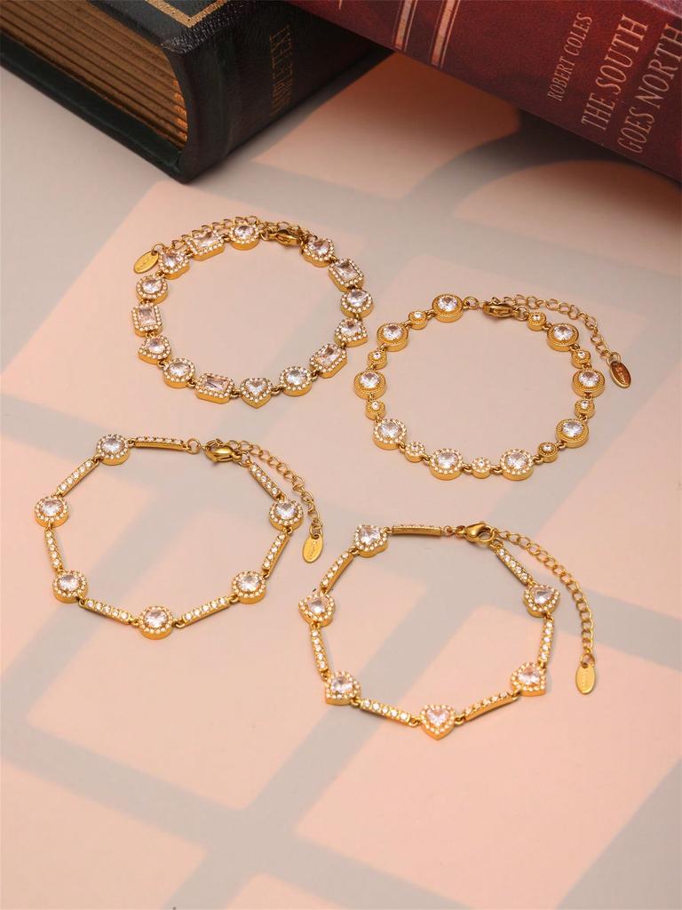 1 Pc Non Fading Stainless Steel Hand Inlaid Super Sparkling Geometric Zirconia Women's Starry Sky Bracelet Combination