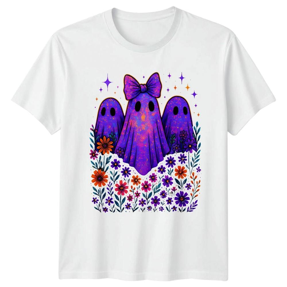 Cute Spooky Ghost Bow Flowers Unisexs TShirt Ghost Halloween Gift For Her S