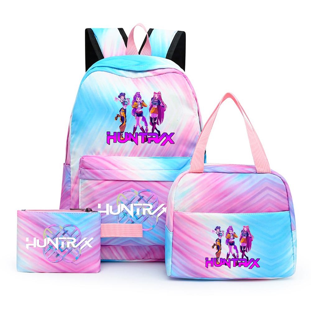 3Pcs/set Cartoon Printed Backpack with Lunch Bag Pencil Case for Teenager Girl Boy Large Capacity Waterproof Bookbag Gift Mochila