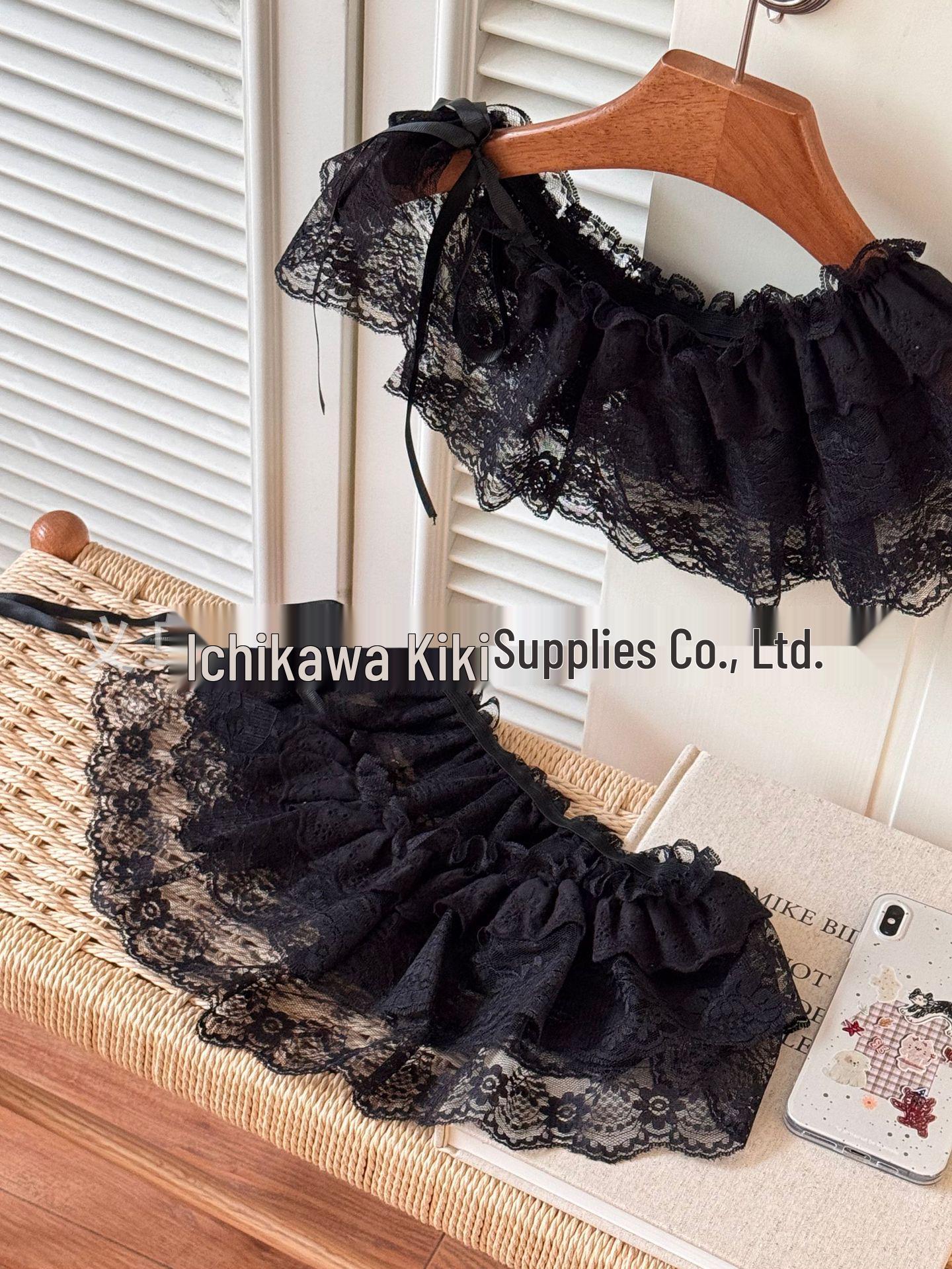 

Юбка миди с баской и кружевной отделкой, с завязкой сбоку One Size чёрный