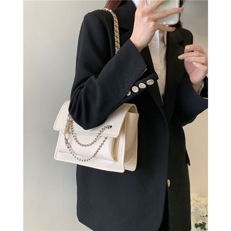 

JIAERDI Solid Color Beaded Chain Handbag Women Leather Large Capacity Shoulder Bag Ladies Fashion Versatile Commute Tote Bag New 26x23x8cm бежевый