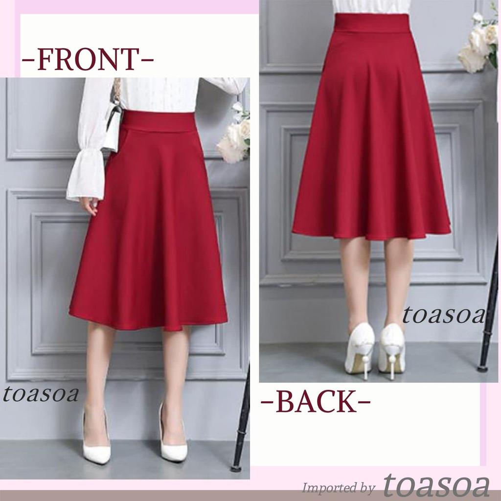 Toasoa Ausgestellter Kreiselrock mit Gummizug und Stretchstoff für und Geschäftliche Nutzung Größen 03 Damen Knielang A-Linie Taille, Taschen, Pendeln,