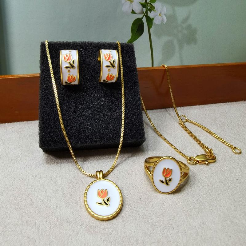 Meier Minimalist geometric oval tulip enamel pendant necklace - short clavicle chain