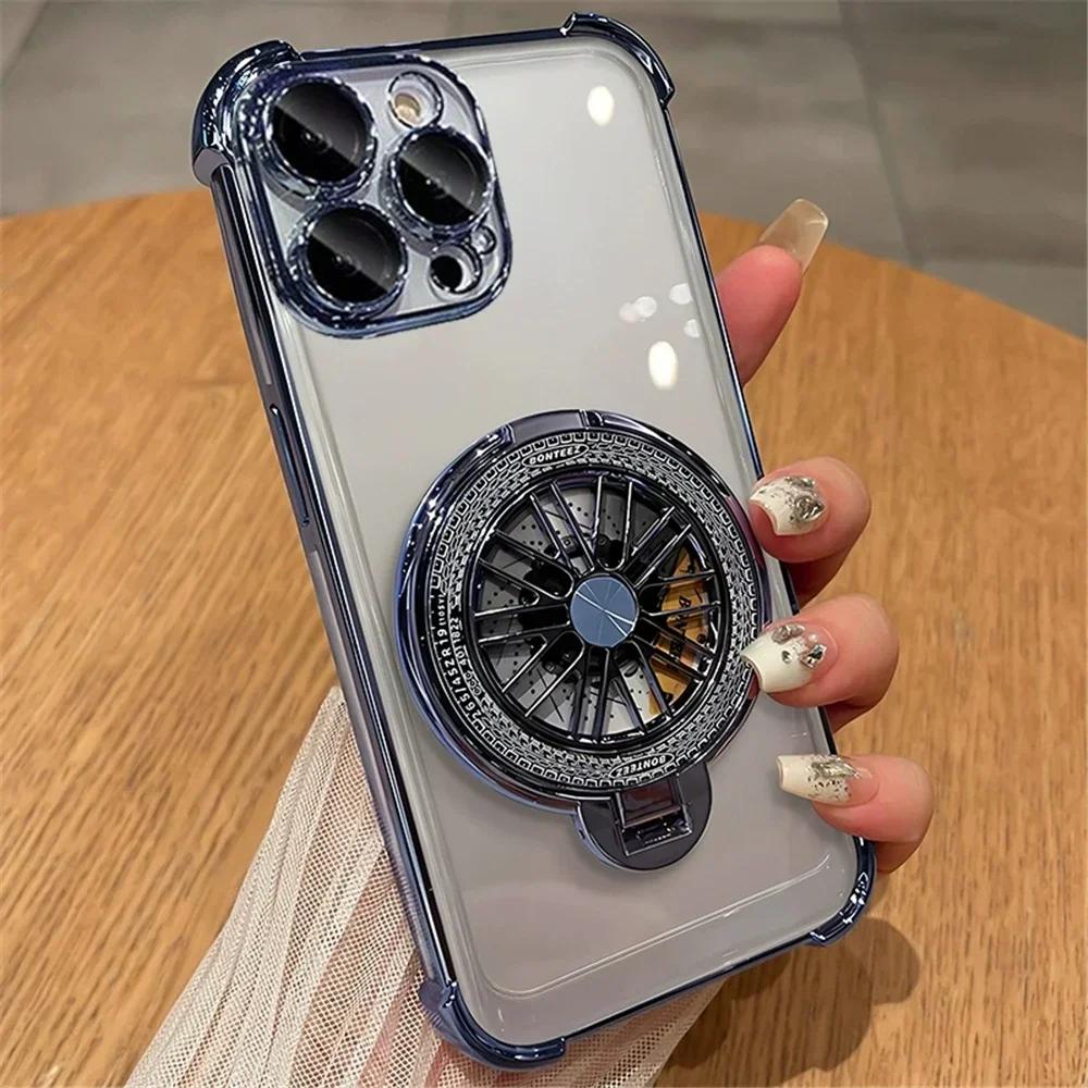 Luxuriöse Magnetische Rotierende Gyroskopische Halterung Handyhülle Für Huawei P70 Ultra P60 P50 P40 Pro P50E P30 Verchromt Transparent Bumper Abdeckung