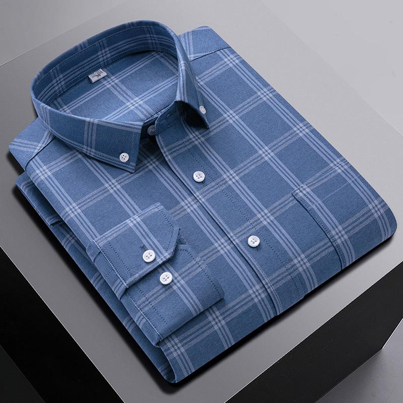 New In Shirt 100%Pure Cotton Long-Sleeve Shirts for Men Slim Fit Casual Oxford Plain Shirt Soft Plaid Striped Designer Clothes