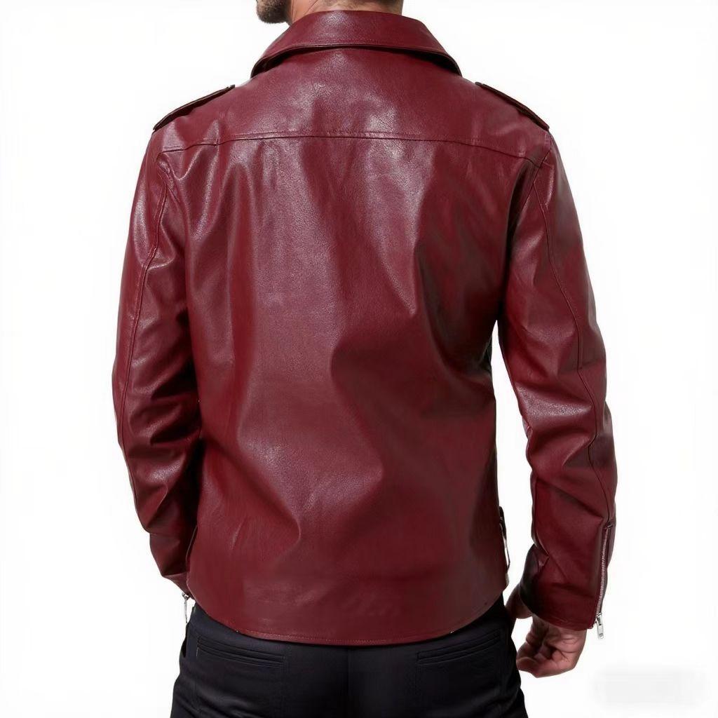 Autumn Winter Casual Men's PU Leather Jacket Fashion Slim Fit Turn Down Collar Moto Biker Coat Trendy Men's Outerwear