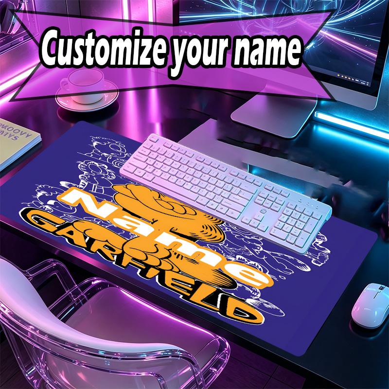 Custom Name Personalized Garfield Pattern Mousepad, Laptop PC Desk Mat, Decorative Desk Mat for Home Keyboard Pad Gift