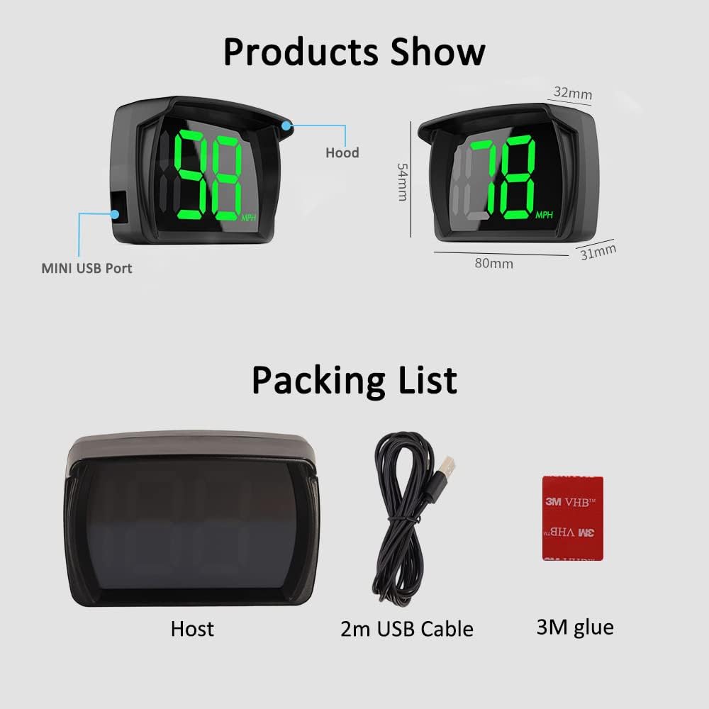 Neues Tachometer HUD GPS Digitaler Geschwindigkeitsmesser MPH Speedo Head-Up-Display für Autos LKW, USB-Kabel Plug & Play (Nur G20 Grün)