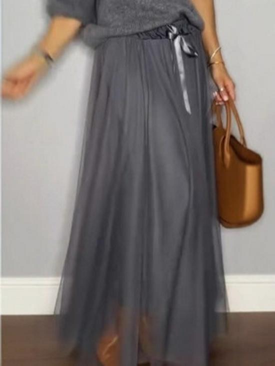 2025 European Style Women's Solid Sequin Mesh Skirt - Casual Fashion