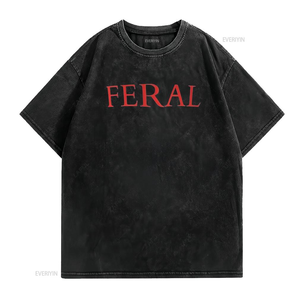 Mens FERAL Paint The Town Red Design Friends T Shirt Black L Vintage Washed Top For Everyday Wear Stretched Unisex Versatile