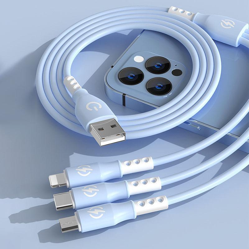 3 In 1 66W Data Cable Liquid 6A Super Fast Charging Fast Charging Three In One Charging Cable 1.2M