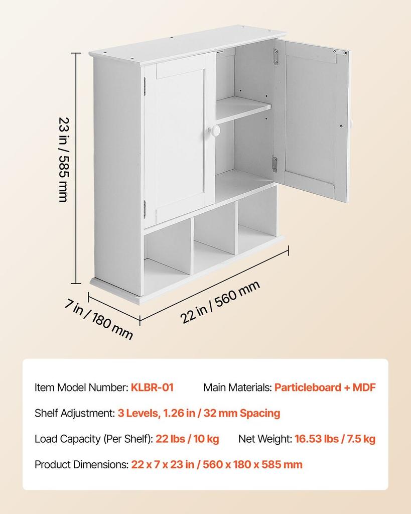 Bathroom Wall Cabinet, 2 Doors & Adjustable Shelf, Over the Toilet Storage Medicine Cabinet Wall Mounted, Hanging Organizer with Shelves & Open