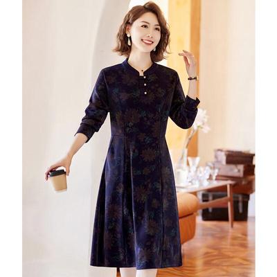 Elegant Waist-Cinching A-Line Midi Dress for Mid-Aged Women