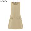 VONDA Women Sleeveless Side Zip-up Bow Knot Casual Mini Dress