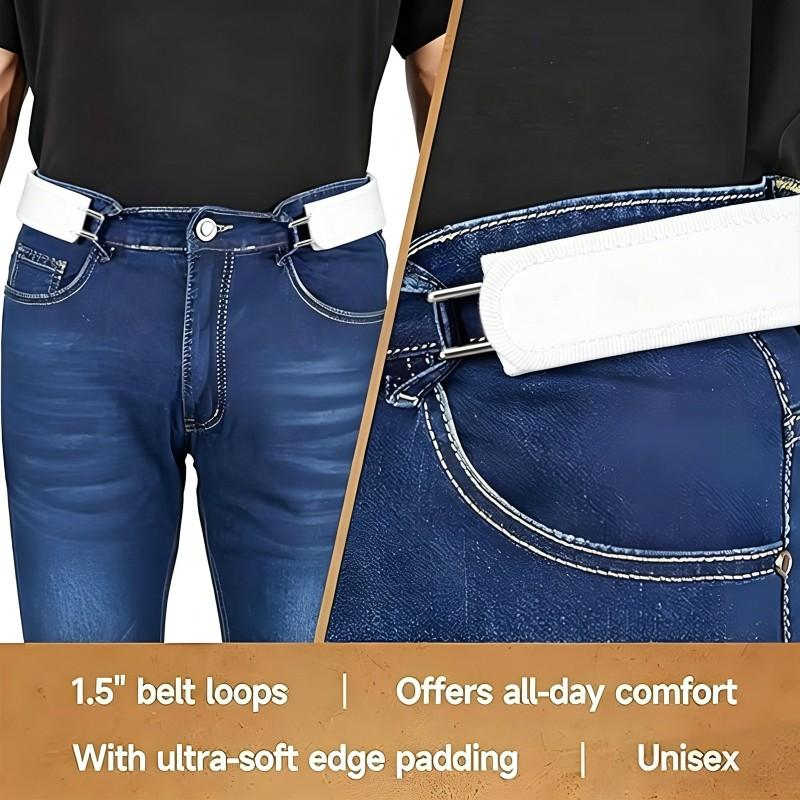 A95D-White 4PCS Invisible Side Belt No Buckle Elastic Stretch Adjustable Belt For Men For Women Jeans
