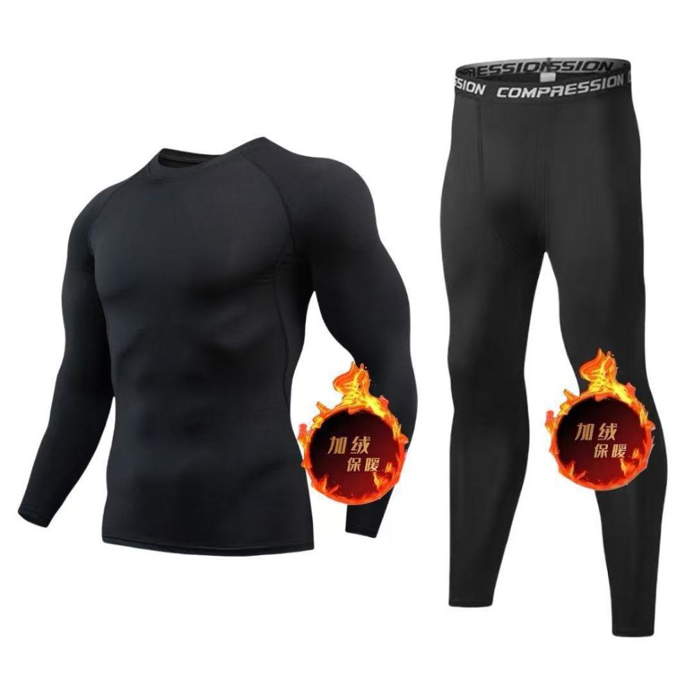 Herren Fleece Thermounterwäsche Set Sport Outdoor Skifahren Basisschicht Fitness Schnelltrocknend Rundhals Lange Unterhosen