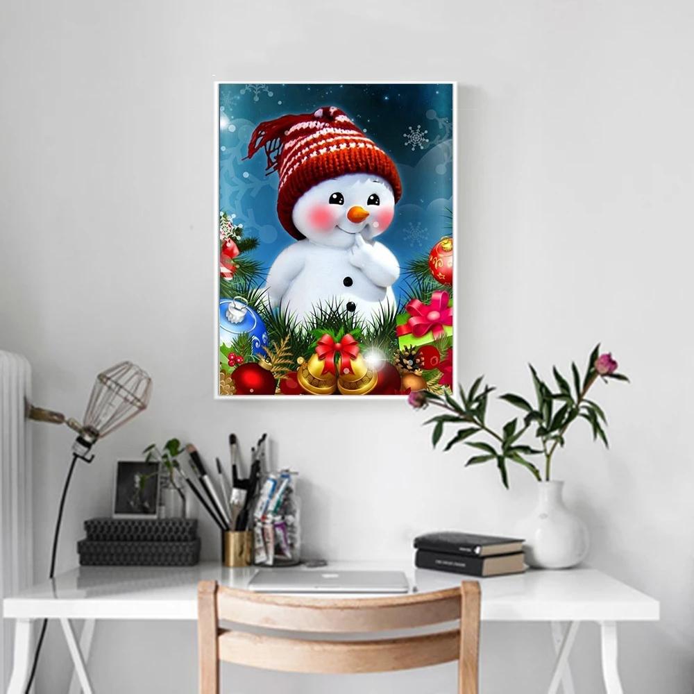 Huacan Diamond Painting Full Drill Snowman DIY Decor Diamond Embroidery Mosaic Christmas Cross Stitch Gift